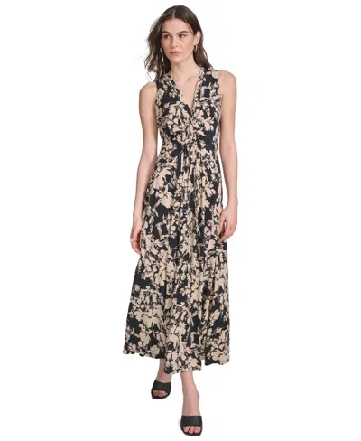 Calvin Klein Women's Printed V-neck Sleeveless Maxi Dress In Black Latte |  ModeSens