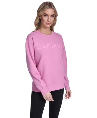 Calvin Klein Women's Puff Print Logo Crewneck Sweatshirt In Pink