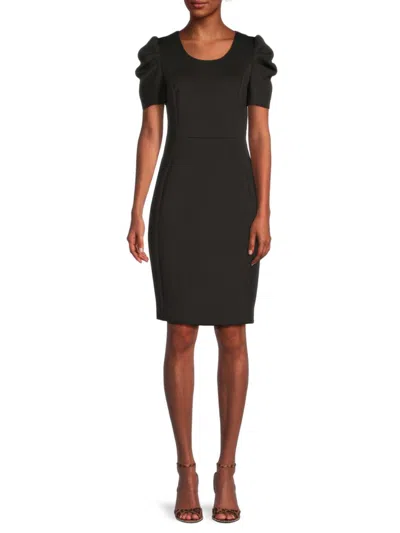 Calvin Klein Women's Puff-sleeve Crepe Sheath Dress In Black