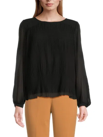 Calvin Klein Women's Puff Sleeve Pleated Top In Black