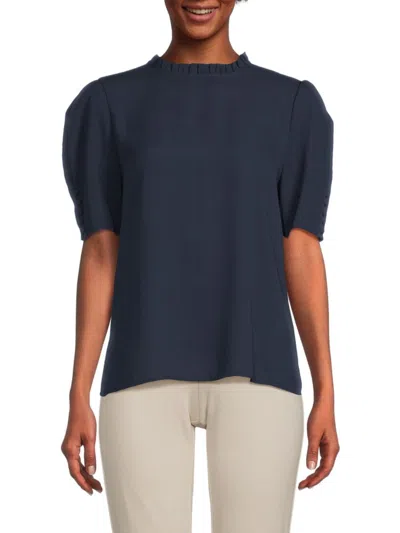 Calvin Klein Womens Sheer Polyester Blouse In Navy