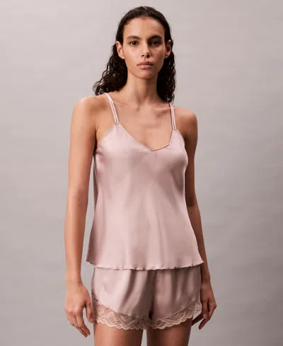 Calvin Klein Women's Pull-on Adjustable Straps Satin Camisole In Brown