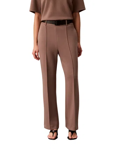Calvin Klein Women's Pull-on High-rise Wide-leg Pants In Brown