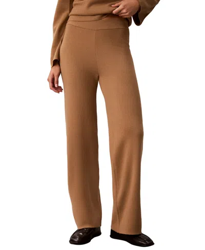 Calvin Klein Women's Pull-on High-rise Wide-leg Sweater Pants In Orange