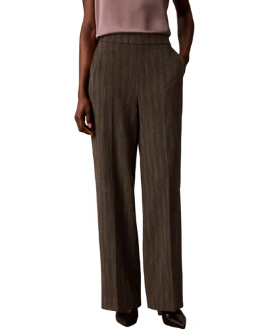 Calvin Klein Women's Pull-on Wide-leg Herringbone Pants In Black Multi