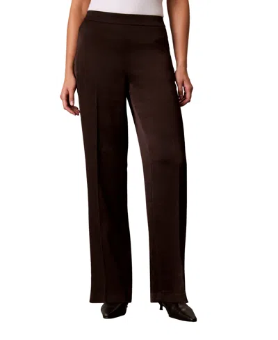 Calvin Klein Women's Pull-on Wide-leg Satin Pants In Brown