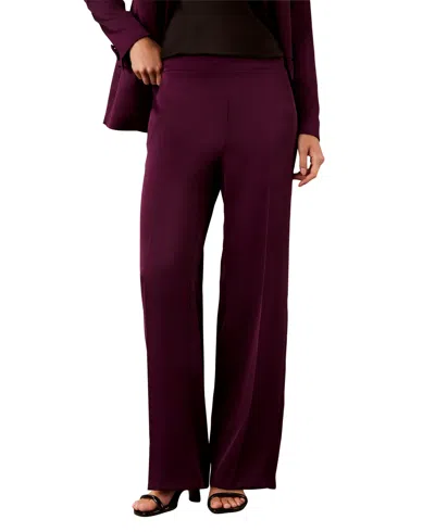Calvin Klein Women's Pull-on Wide-leg Satin Pants In Burgundy