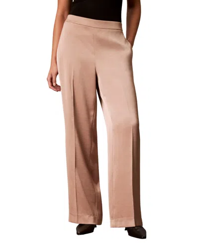 Calvin Klein Women's Pull-on Wide-leg Satin Pants In Pink