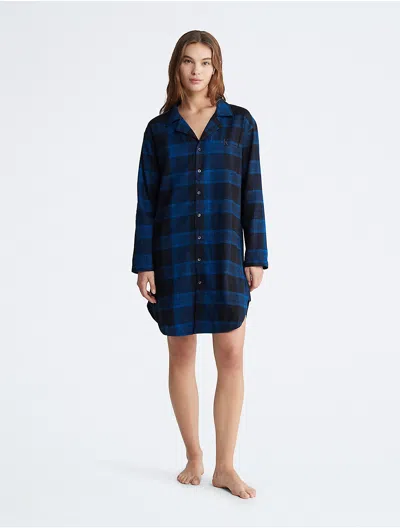 Calvin Klein Women's Pure Flannel Relaxed Button-down Shirt Dress In Blue