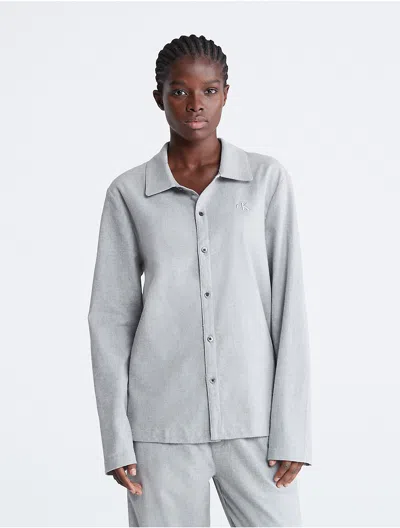 Calvin Klein Women's Pure Flannel Sleep Button-down Shirt In Gray