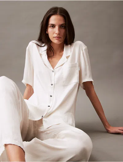 Calvin Klein Women's Pure Sheen Button-down Sleep Shirt In White