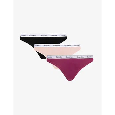 Calvin Klein Branded-waistband Mid-rise Pack Of Three In Purp Potion/subdued/blk