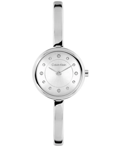 Calvin Klein Women's Quartz Silver-tone Stainless Steel Bangle Bracelet Watch 23mm In Metallic