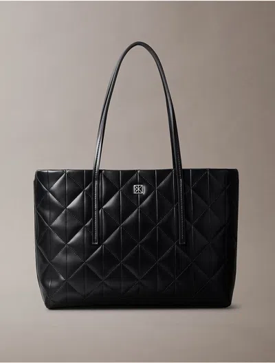 Calvin Klein Women's Quilted Emblem Logo Small Tote Bag In Black