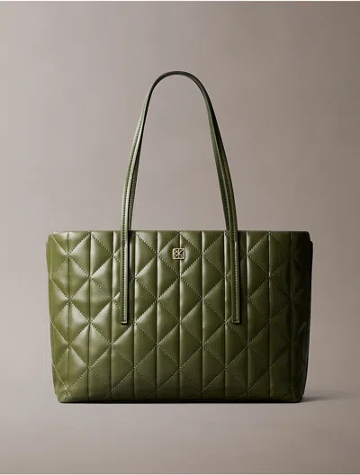 Calvin Klein Women's Quilted Emblem Logo Small Tote Bag In Green