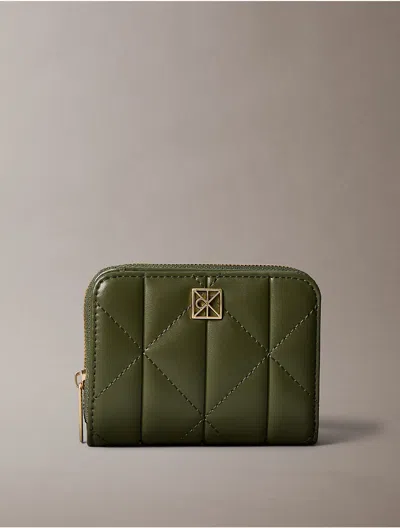 Calvin Klein Women's Quilted Emblem Logo Zip Flap Wallet In Green