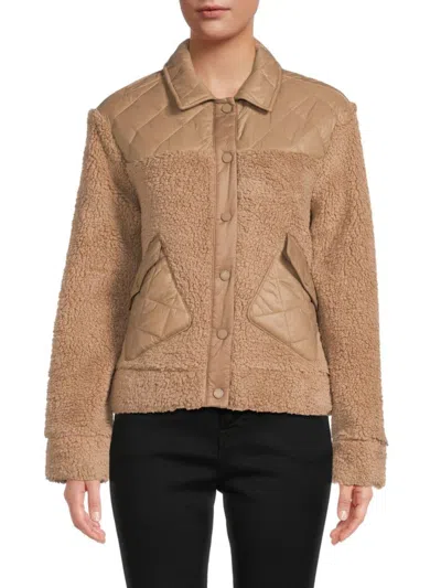 Calvin Klein Women's Quilted Faux Fur Jacket In Cafe Ole