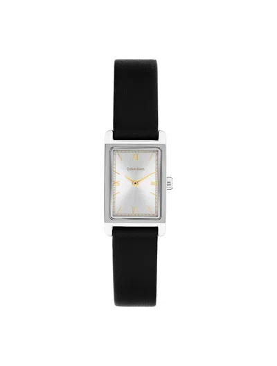 Calvin Klein Women's Rectangle Sunray Dial Leather Strap Watch In Silver