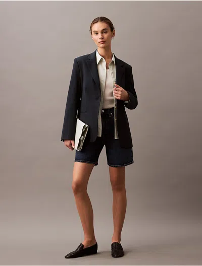 Calvin Klein Women's Refined Stretch Pinstripe Blazer In Black