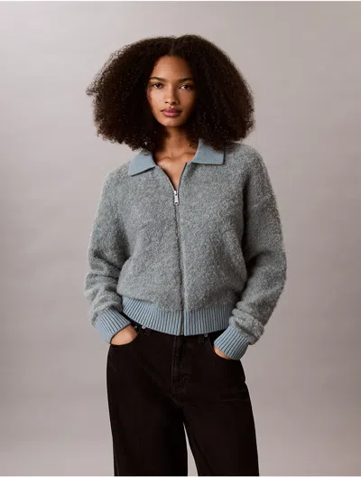 Calvin Klein Women's Relaxed Boucle Zip Sweater In Gray