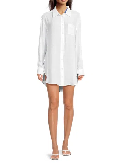 Calvin Klein Women's Relaxed Button Down Beach Shirt In Soft White