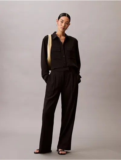 Calvin Klein Women's Relaxed Button-down Utility Shirt In Black