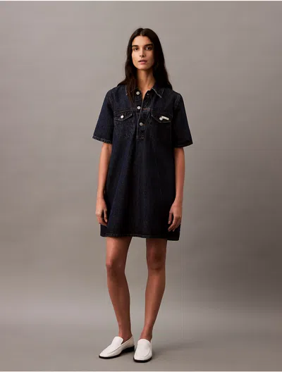Calvin Klein Women's Relaxed Denim Mini Shirt Dress In Dark Blue