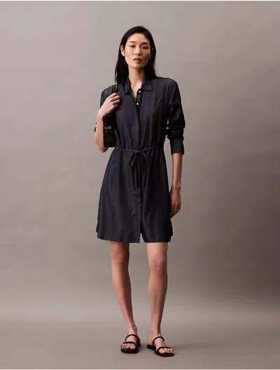 Calvin Klein Women's Relaxed Denim Mini Shirt Dress In Navy Indigo