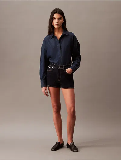Calvin Klein Women's Relaxed Lyocell Blend Denim Button-down Shirt In Blue