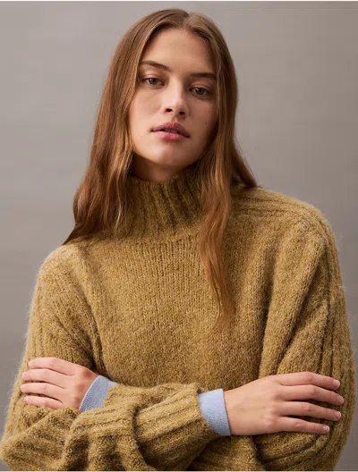 Calvin Klein Women's Relaxed Turtleneck Sweater In Olive Leaves