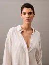 Calvin Klein Women's Relaxed Viscose Button Down Shirt In Subway Stripe