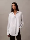 Calvin Klein Women's Relaxed Viscose Button Down Shirt In Subway Stripe / Forever Blue