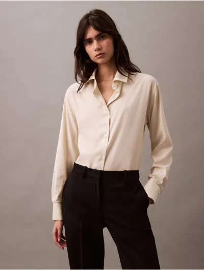 Calvin Klein Women's Relaxed Wool Blend Button-down Shirt In Stripe