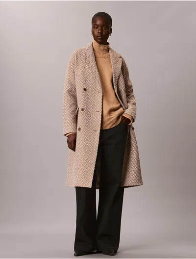 Calvin Klein Women's Relaxed Wool Blend Peacoat In Executive Brown Ground + Tofu Twill