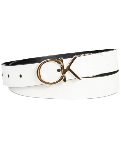 Calvin Klein Women's Reversible Monogram Buckle Belt In White,black