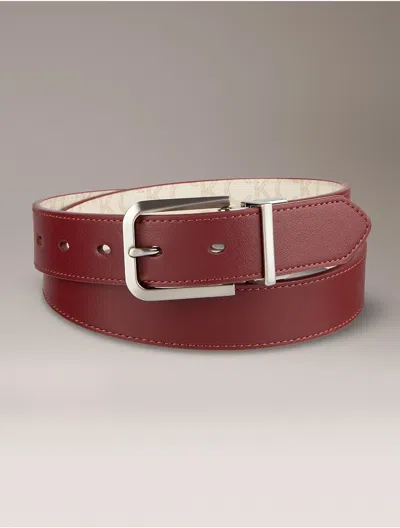 Calvin Klein Women's Reversible Monogram Logo Belt In Burgundy