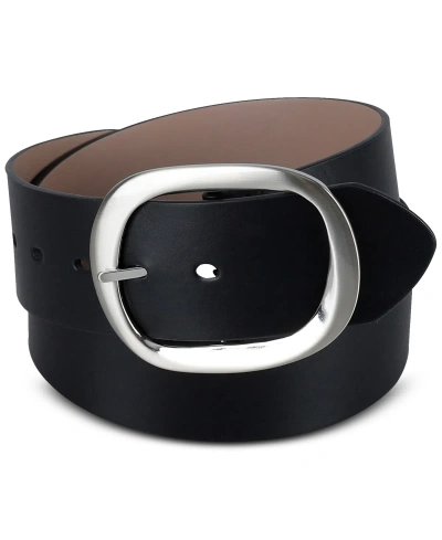 Calvin Klein Women's Reversible Oversized Statement Buckle Belt In Black,taupe