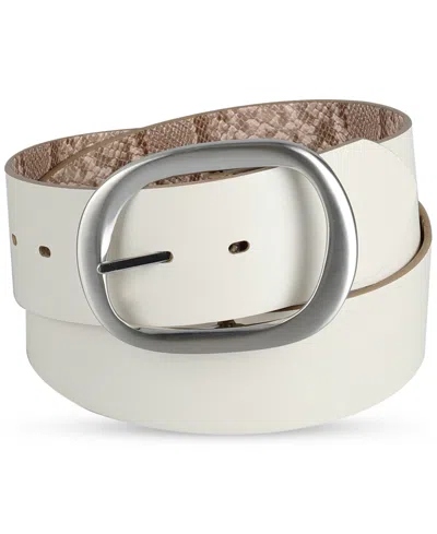 Calvin Klein Women's Reversible Oversized Statement Buckle Belt In Natural,bone