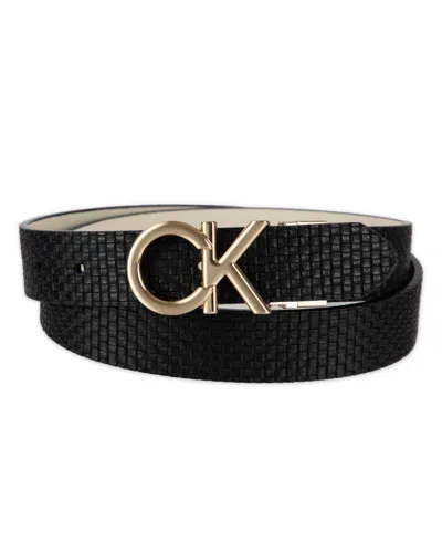 Calvin Klein Women's Reversible Puffed Ck Monogram Buckle Belt In Black