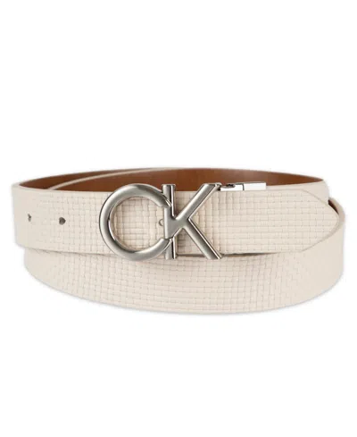 Calvin Klein Women's Reversible Puffed Ck Monogram Buckle Belt In Neutral