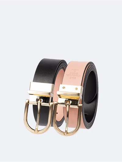 Calvin Klein Women's Reversible Round Buckle Belt In Black / Blush