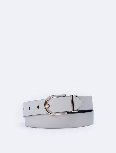 Calvin Klein Women's Reversible Round Buckle Belt In New Bone / Black