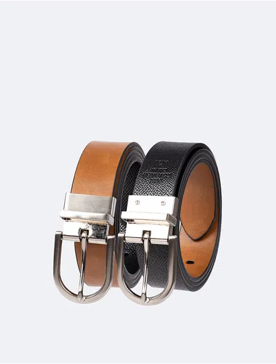 Calvin Klein Women's Reversible Round Buckle Belt In Saddle/black
