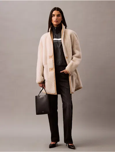 Calvin Klein Beige Halo Shearling Coat In Light Beige