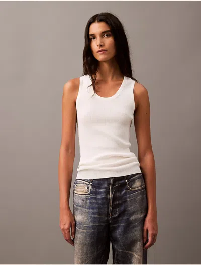 Calvin Klein Women's Rib Cotton Sweater Tank In Brilliant White