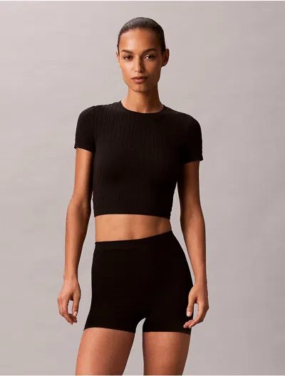 Calvin Klein Women's Rib Emblem Seamless Tee In Black