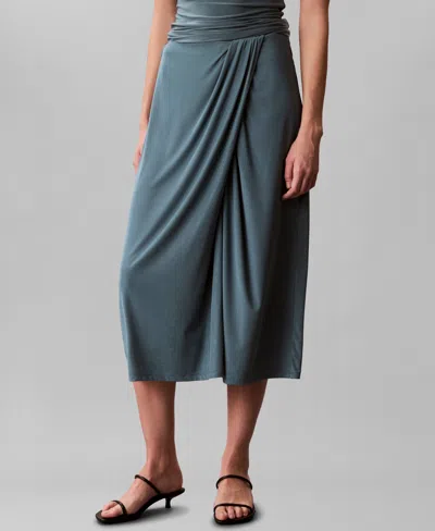 Calvin Klein Women's Rib Wrap High Rise Midi Skirt In Blue