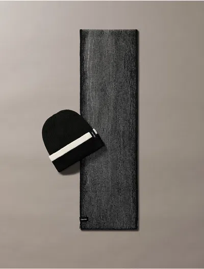 Calvin Klein Women's Ribbed Beanie And Scarf Gift Set In Black
