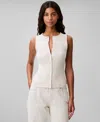 Calvin Klein Women's Ribbed Button-front Tank Top In Turtledove