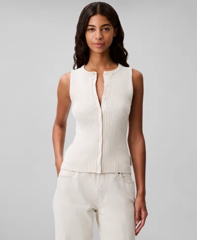 Calvin Klein Women's Ribbed Button-front Tank Top In Turtledove